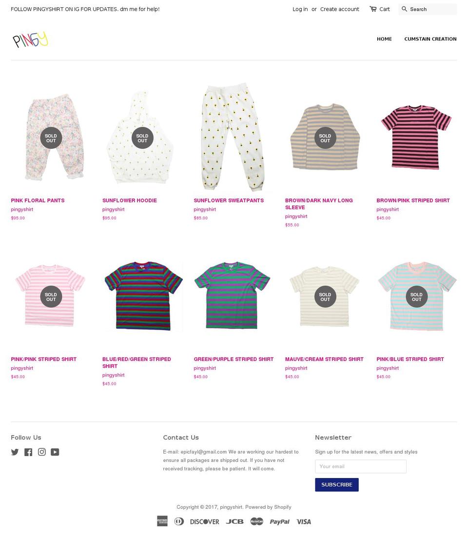 pingyshirt.com shopify website screenshot