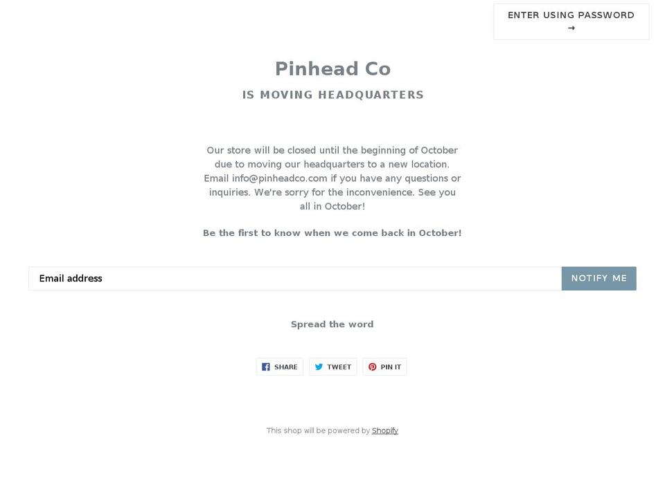 pinheadco.com shopify website screenshot