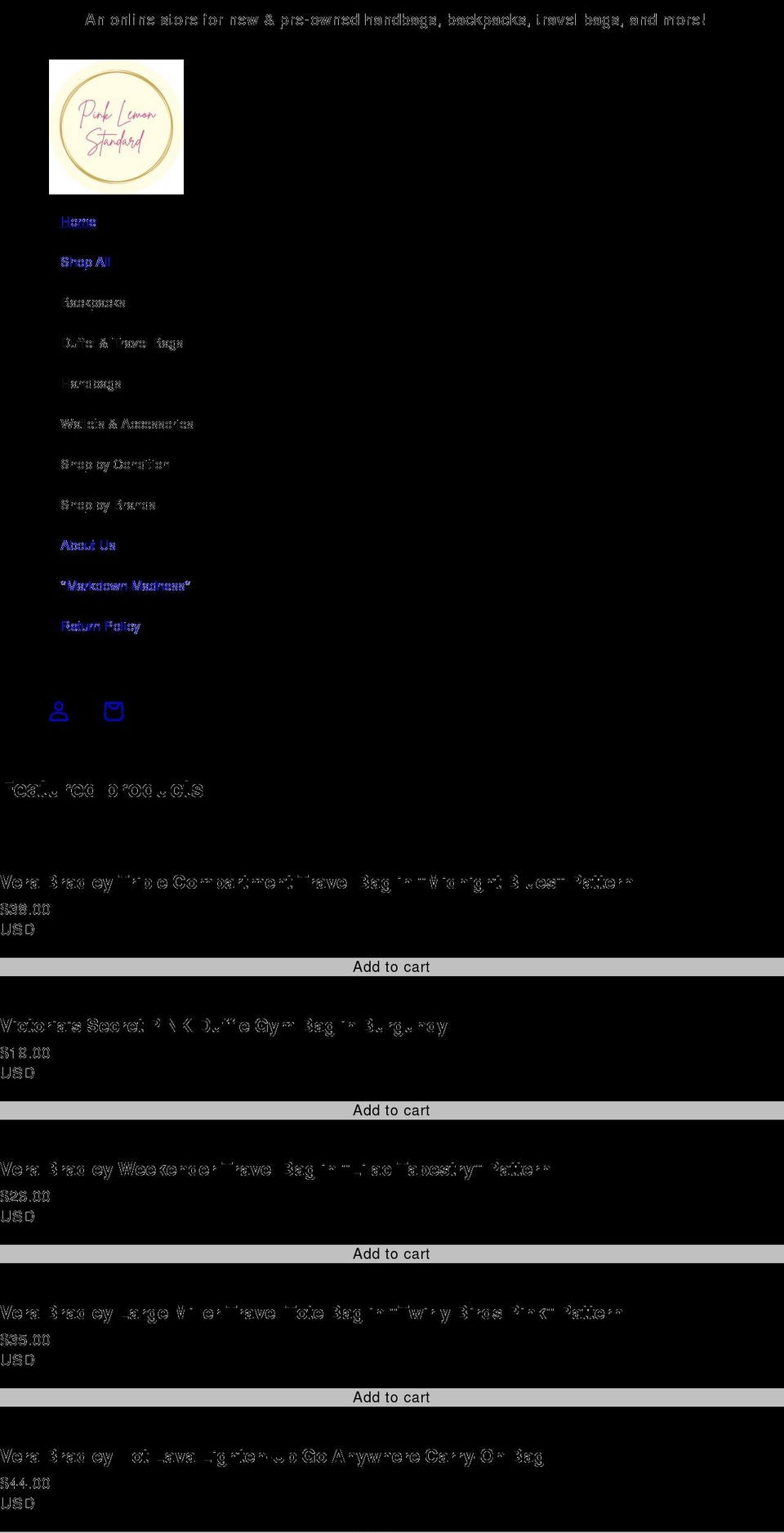 pink-lemon-standard.com shopify website screenshot