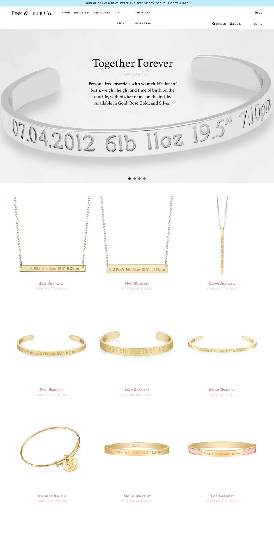 pinkandbluecompany.com shopify website screenshot