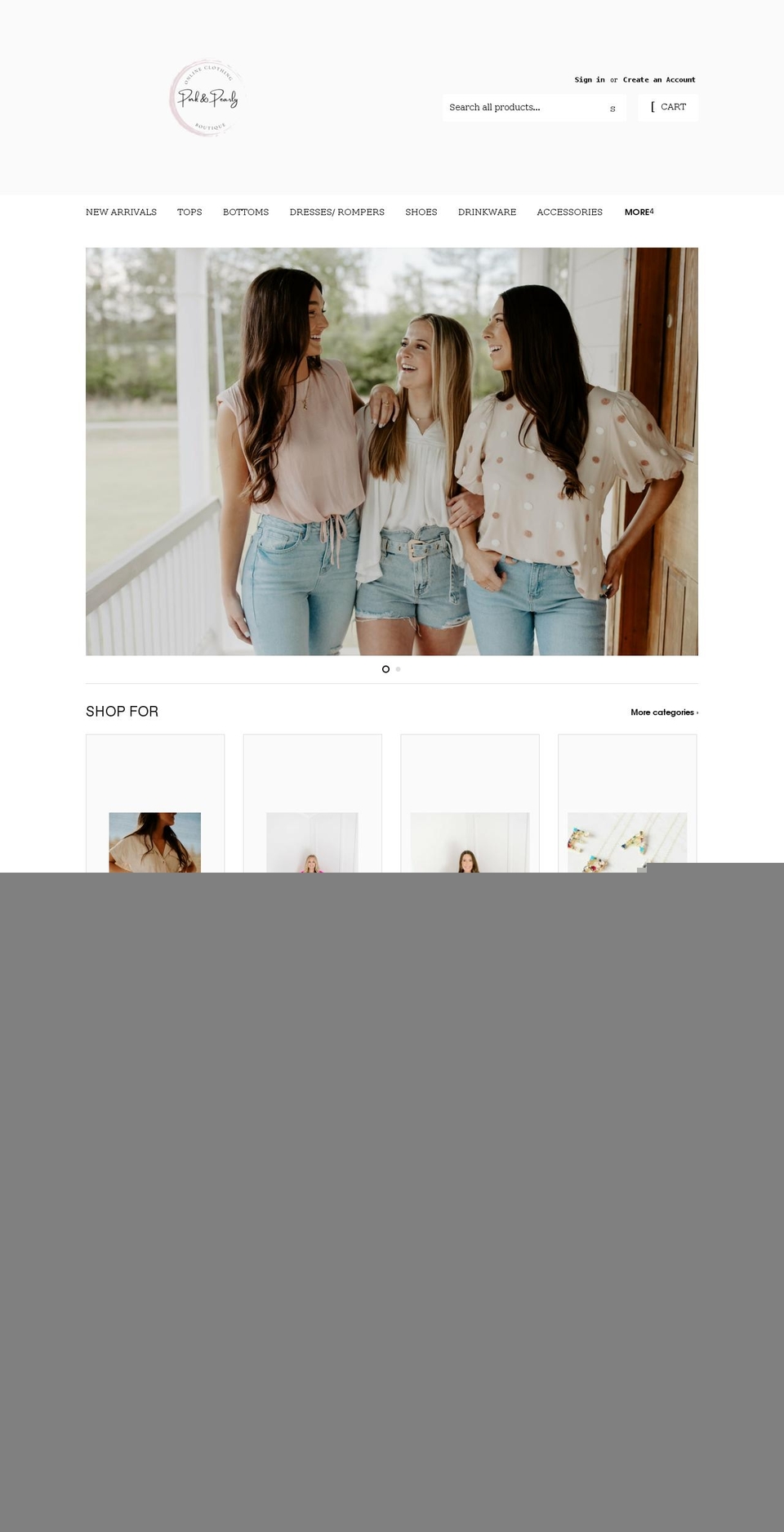 pinkandpearlyboutique.com shopify website screenshot