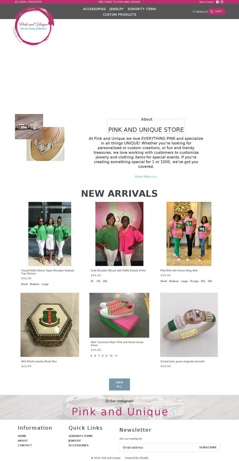 pinkandunique.com shopify website screenshot