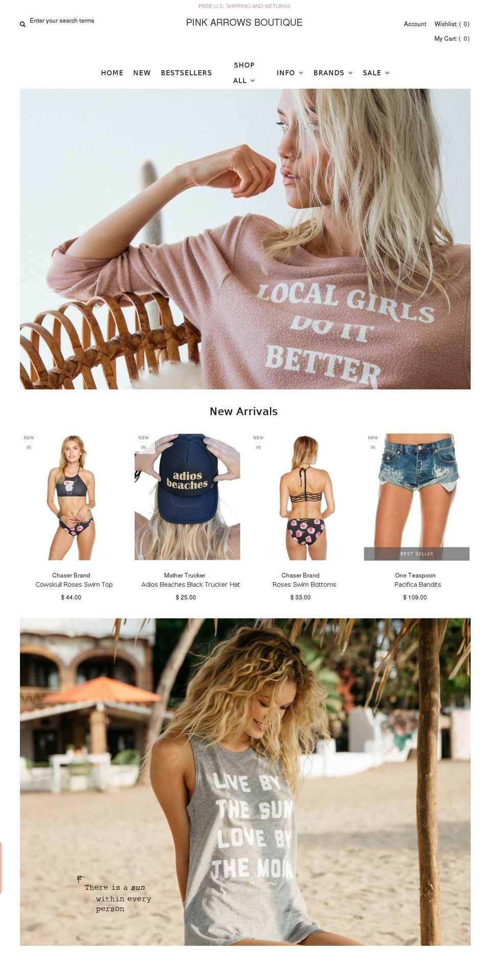 pinkarrowsboutique.com shopify website screenshot