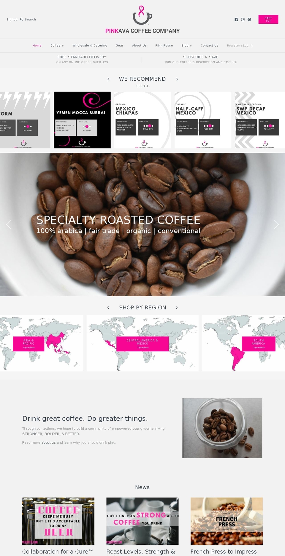 pinkavacoffee.com — Shopify storefront screenshot