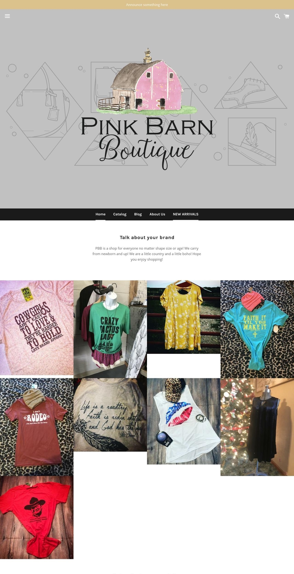 pinkbarnboutique.com — Shopify storefront screenshot
