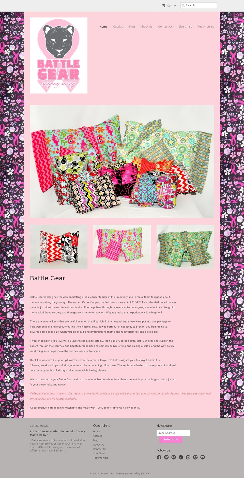 pinkbattlegear.com shopify website screenshot