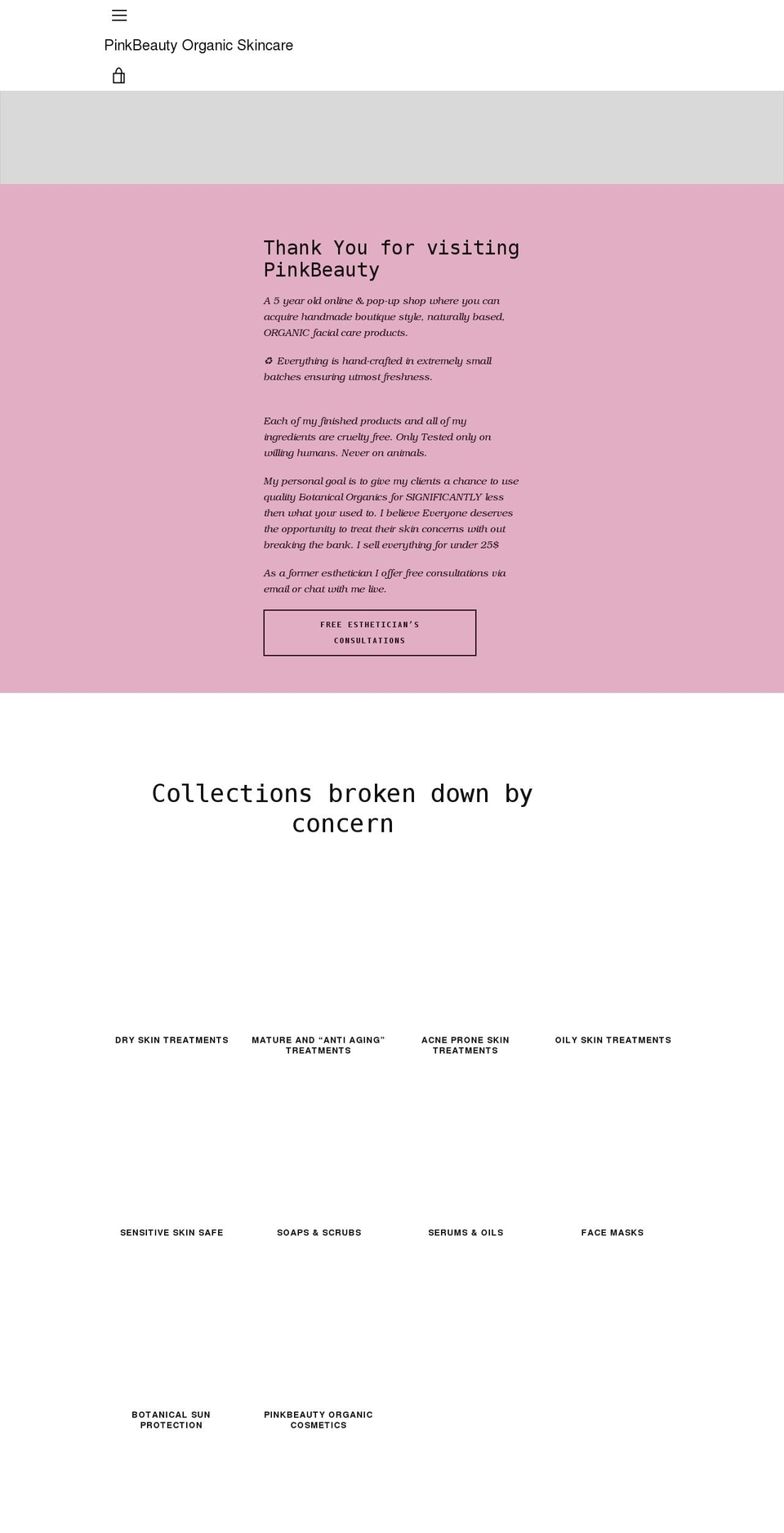 pinkbeautyorganicskincare.com shopify website screenshot