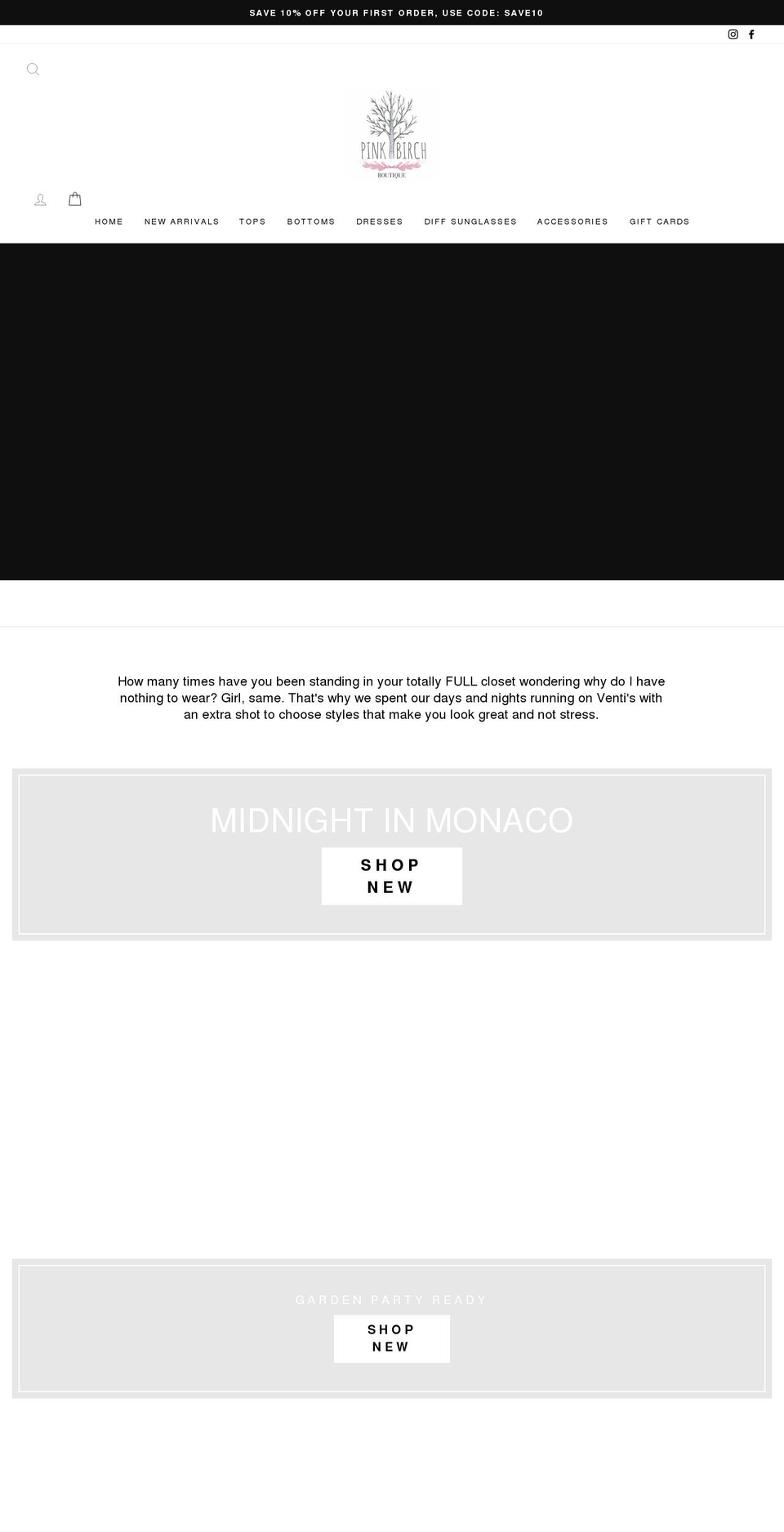 pinkbirchboutique.com shopify website screenshot