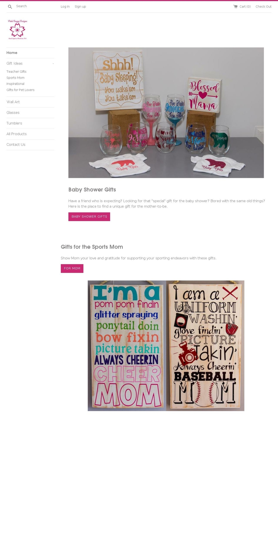 pinkbuggydesigns.com shopify website screenshot