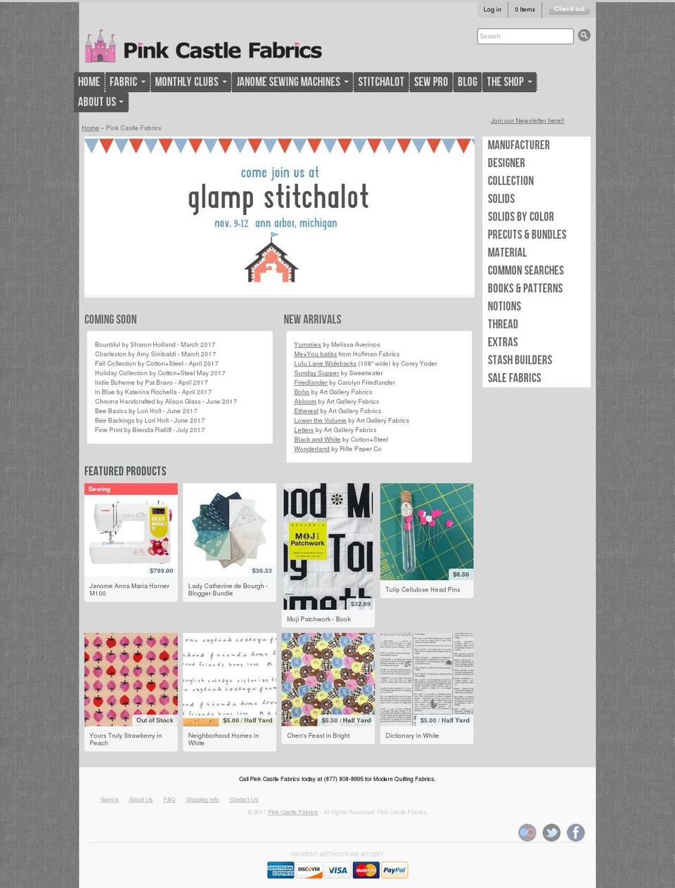 pinkcastlefabrics.com shopify website screenshot