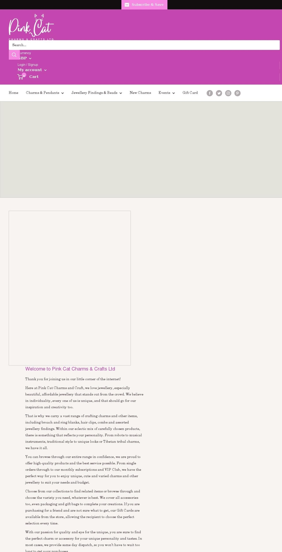 pinkcatcharmsandcrafts.co.uk shopify website screenshot