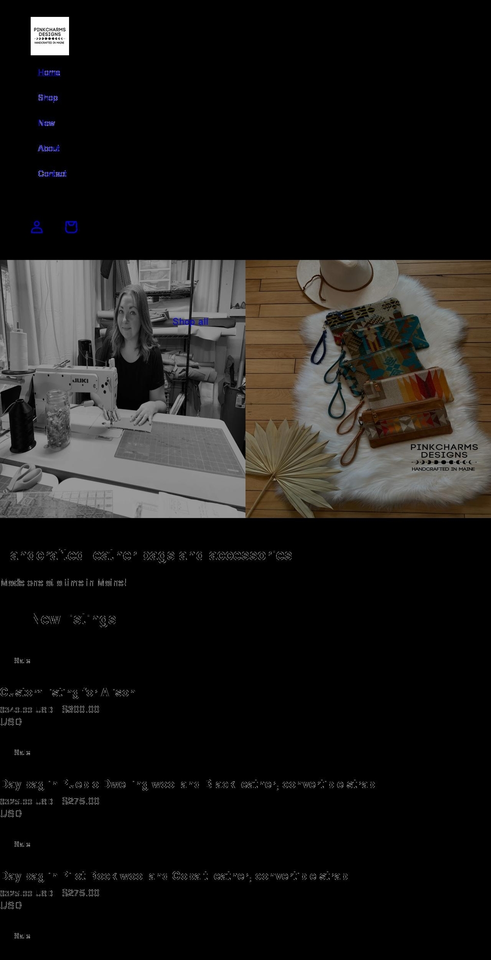 pinkcharmsdesigns.com shopify website screenshot