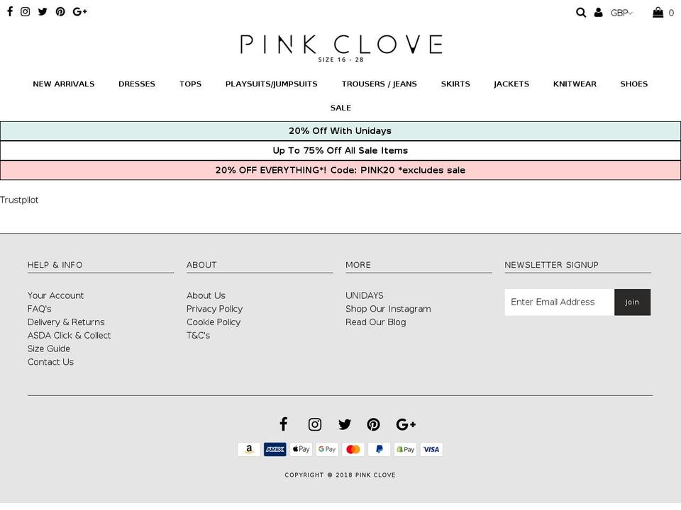 pinkclove.co.uk shopify website screenshot