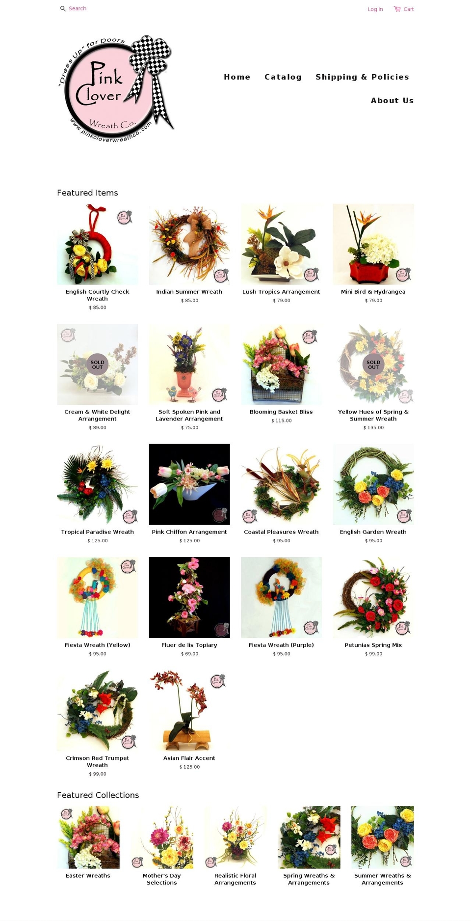 pinkcloverwreathco.com shopify website screenshot