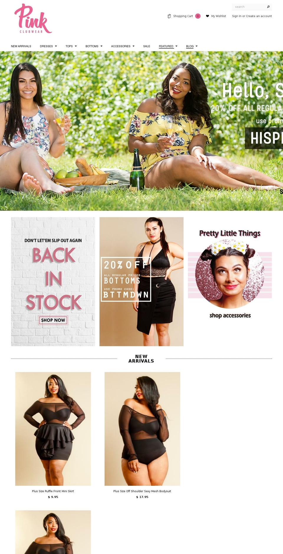 pinkclubwear.com shopify website screenshot