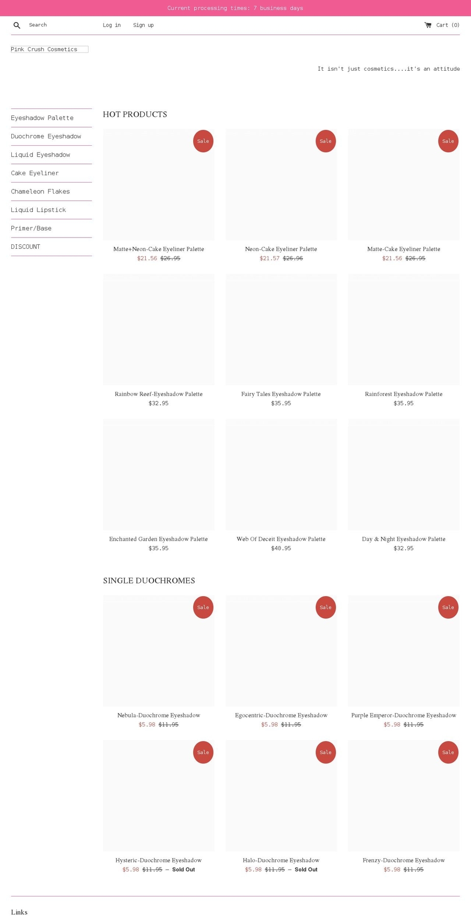 pinkcrushcosmetics.com shopify website screenshot