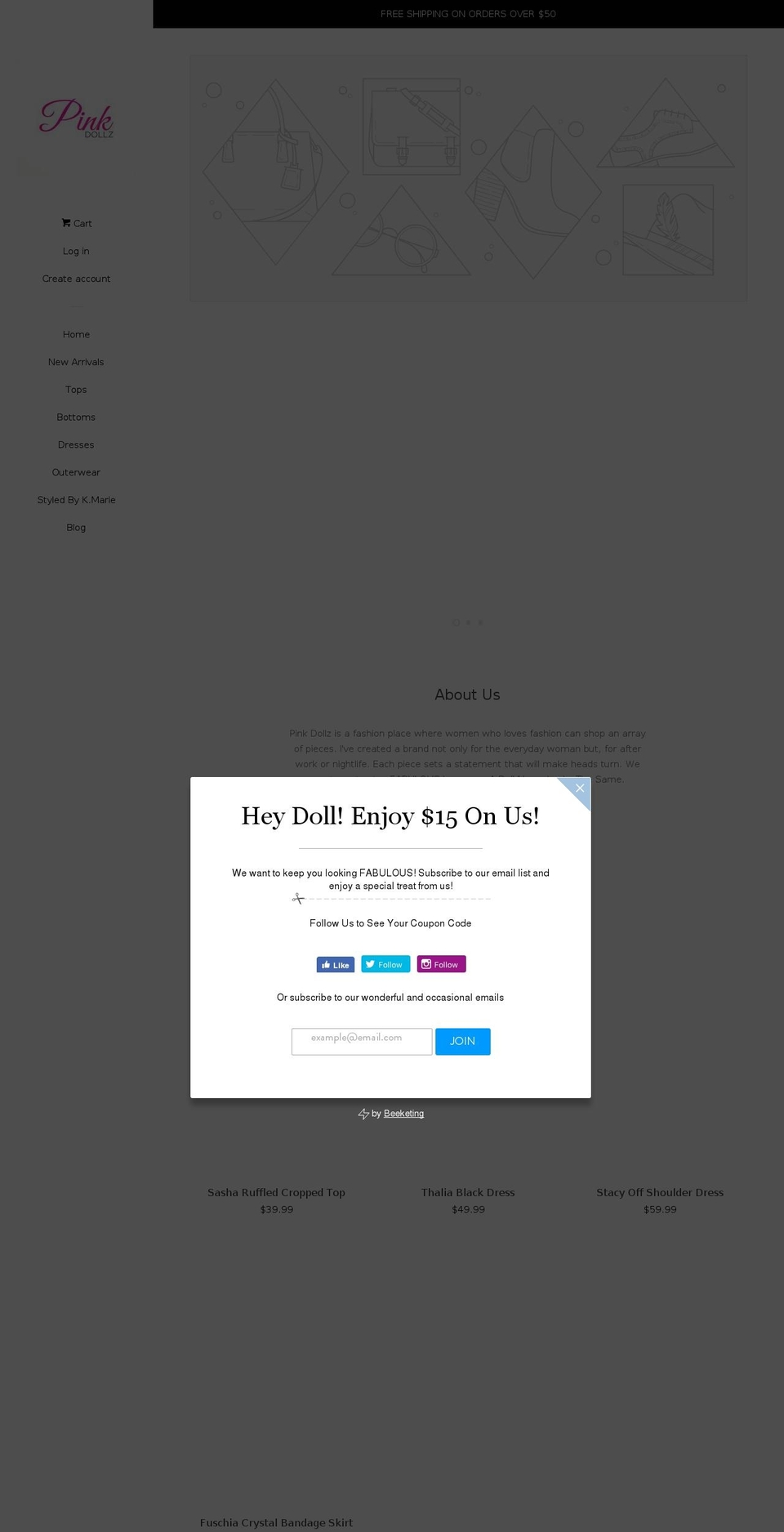 pinkdollz.com — Shopify storefront screenshot