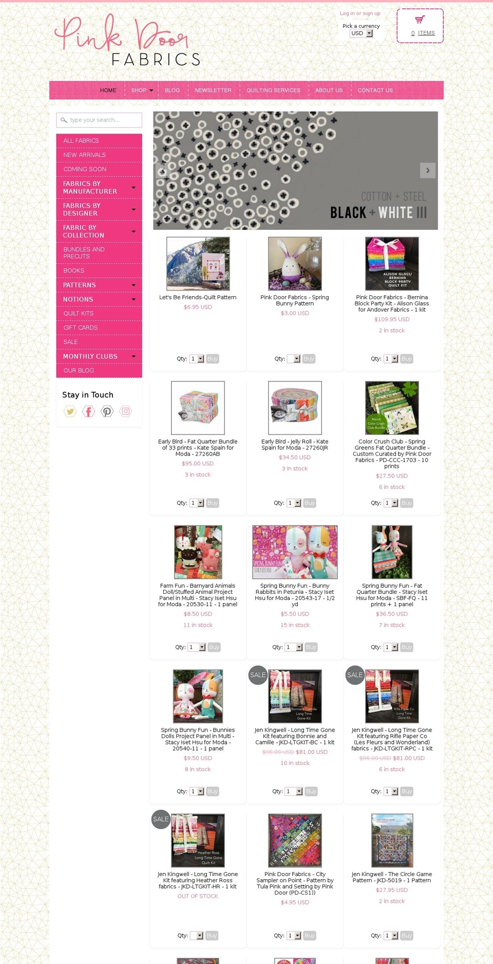 pinkdoorfabrics.com shopify website screenshot