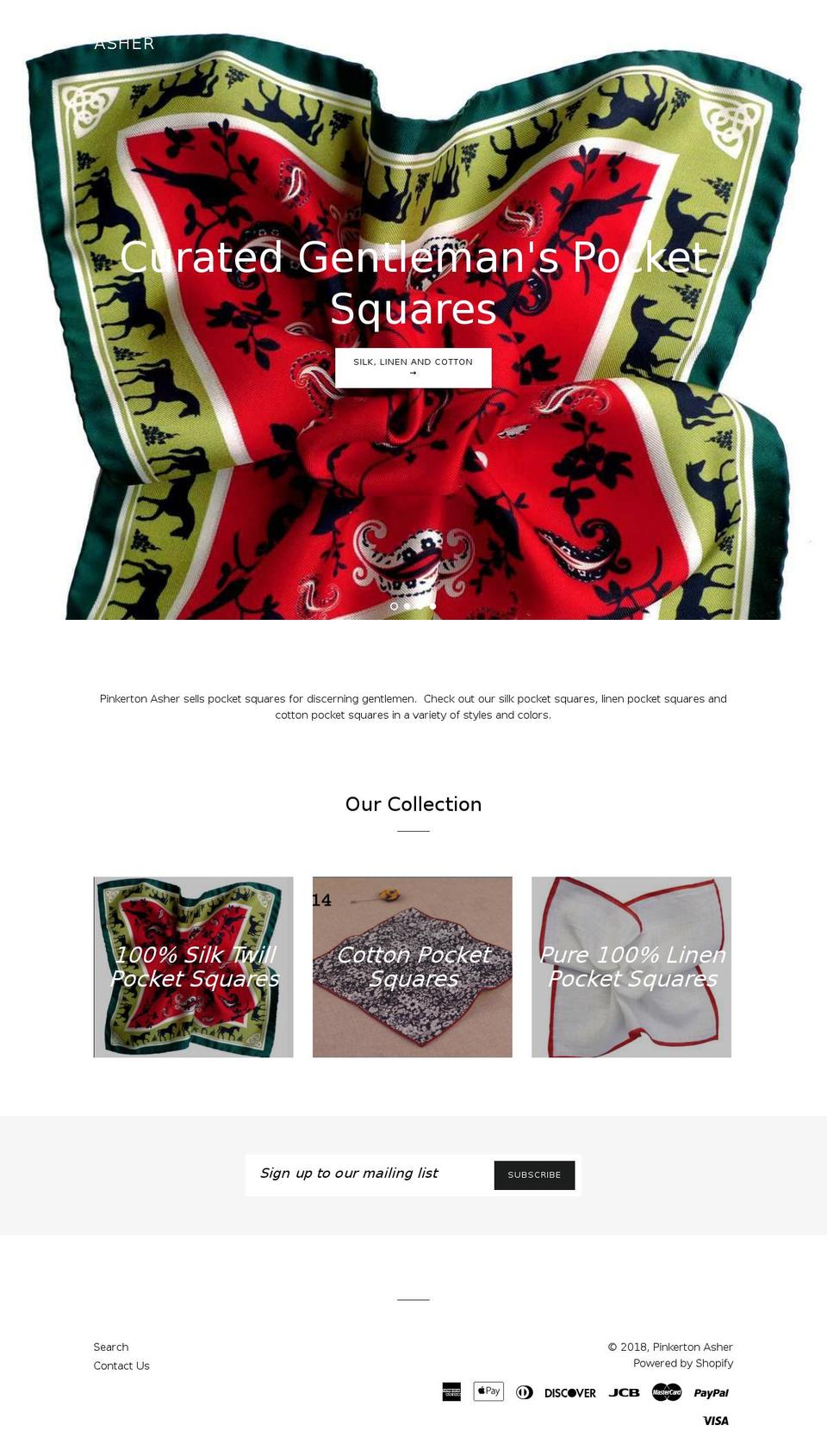 pinkertonandasher.com — Shopify storefront screenshot