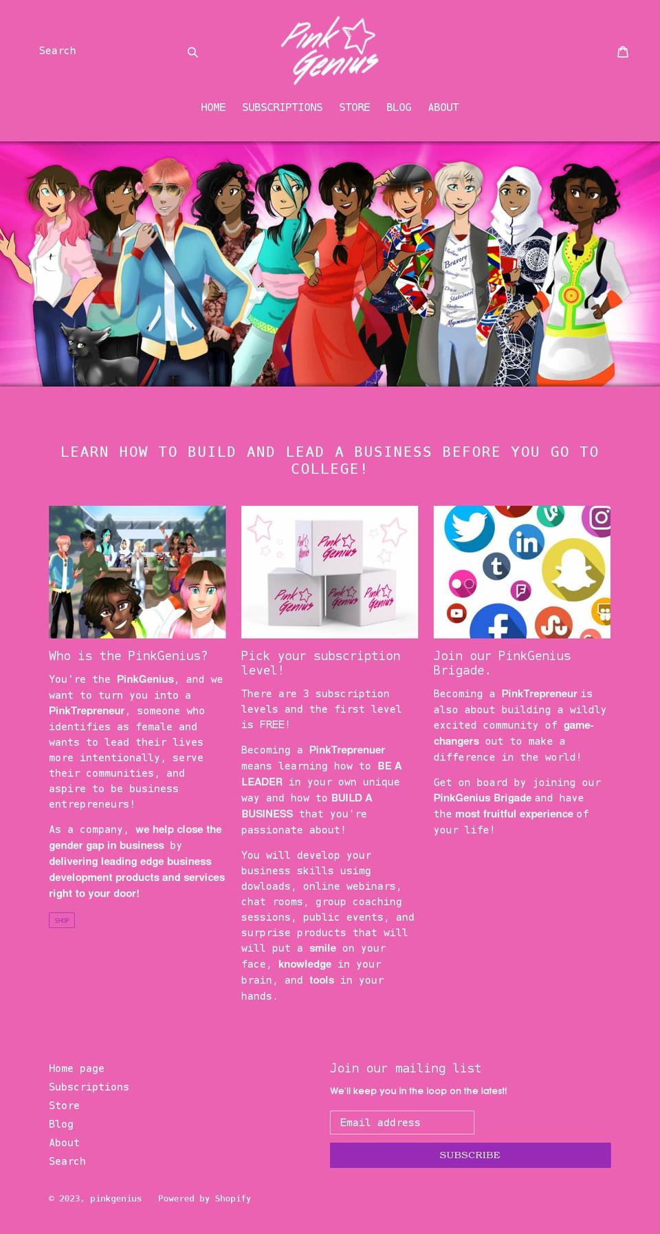 pinkgenius.com shopify website screenshot