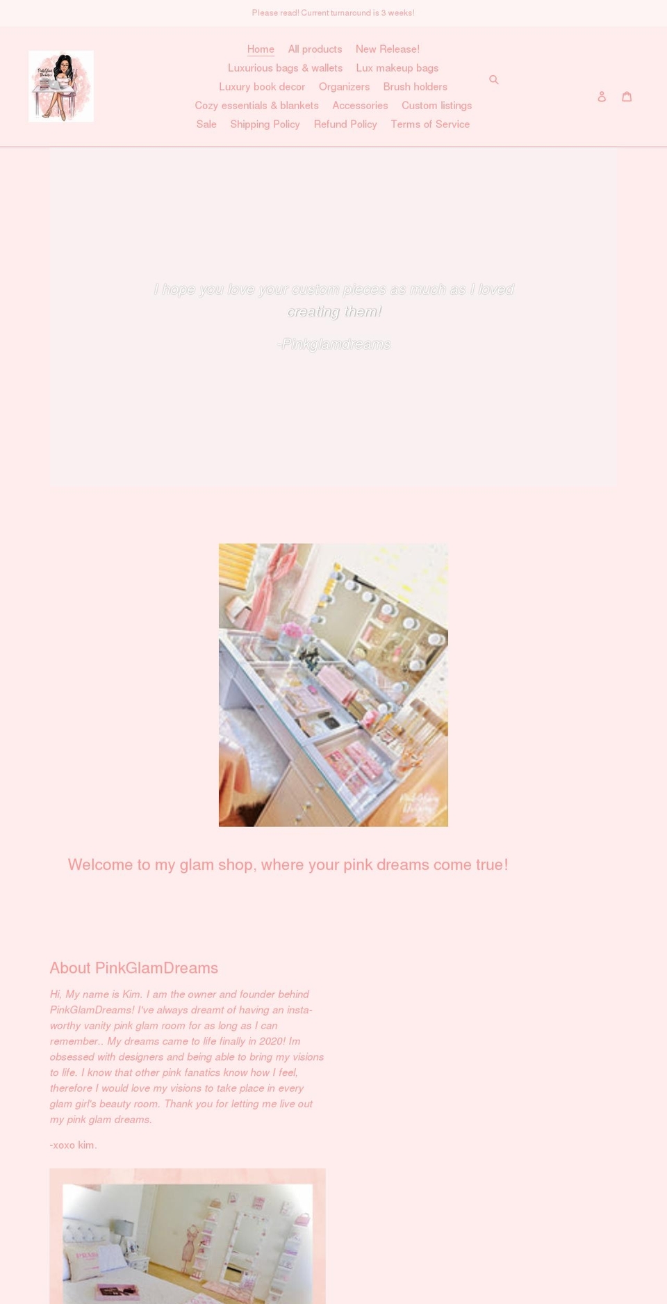 pinkglamdreams.com shopify website screenshot