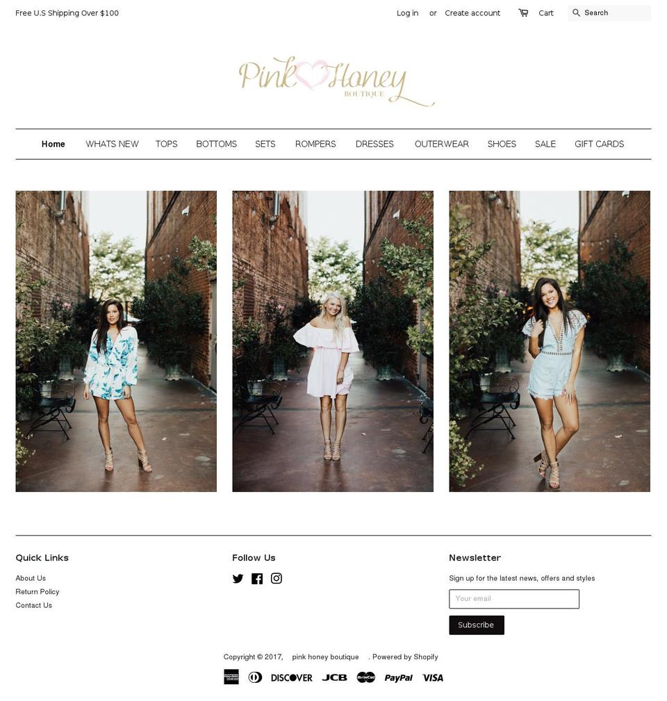 pinkhoneyboutique.com shopify website screenshot
