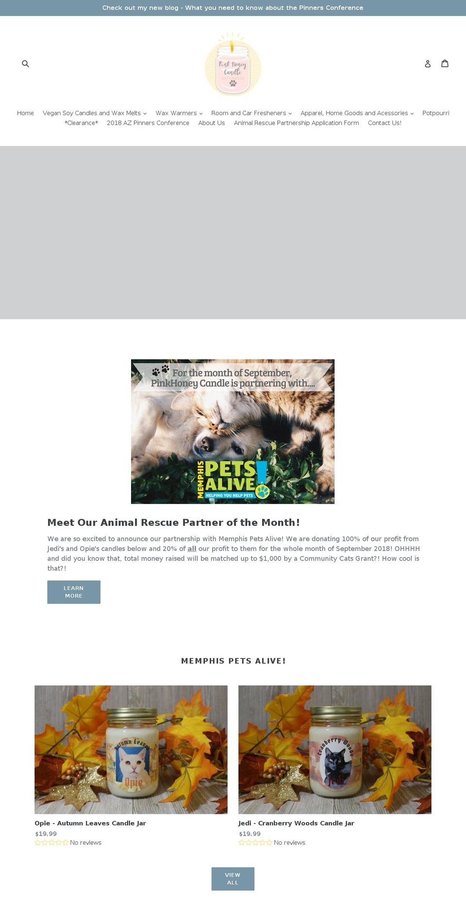 pinkhoneycandle.com shopify website screenshot