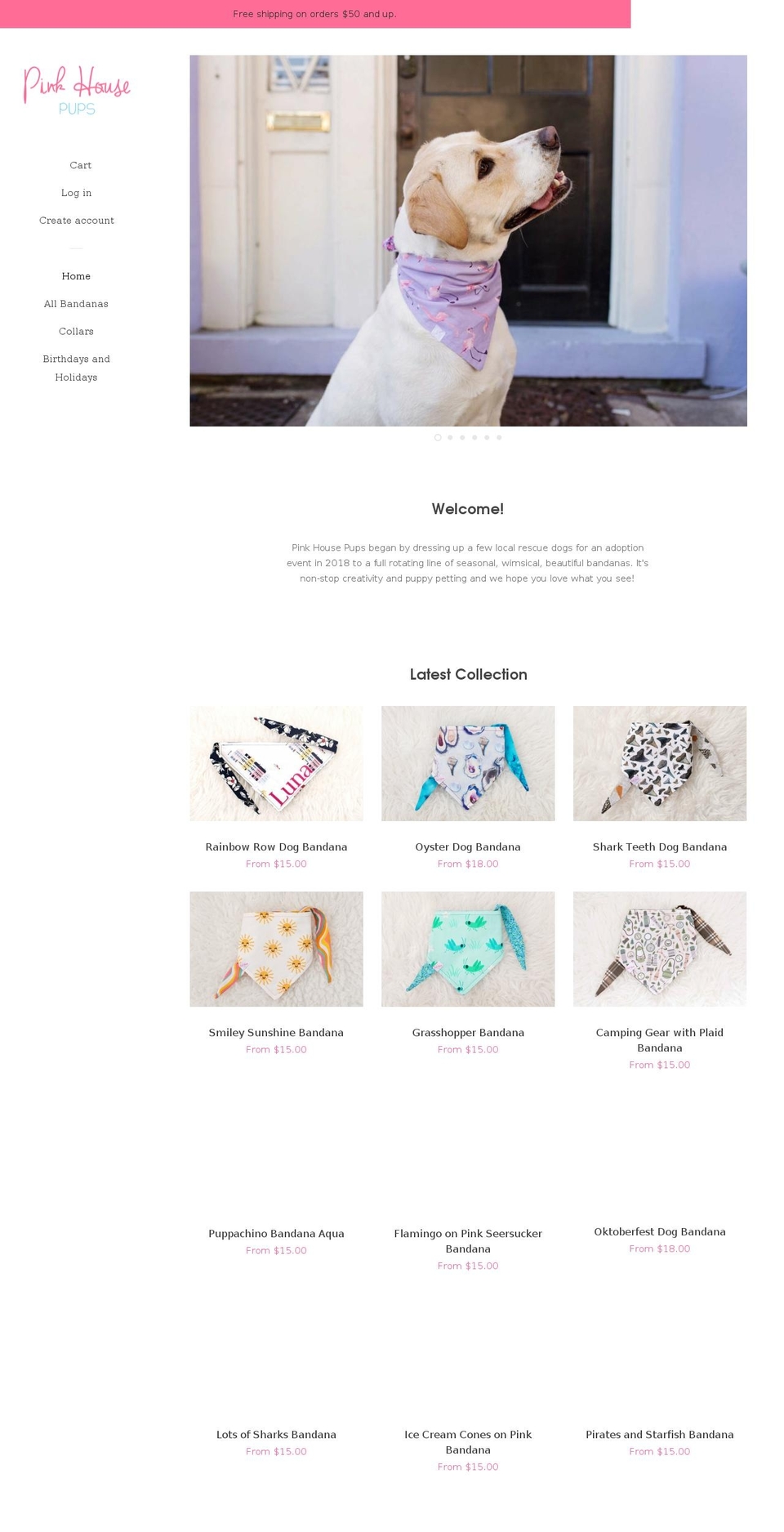 pinkhousepups.com shopify website screenshot