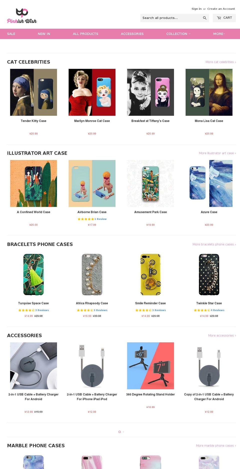 pinkishwish.com — Shopify storefront screenshot