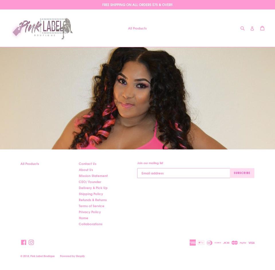 pinklabelboutique.com — Shopify storefront screenshot