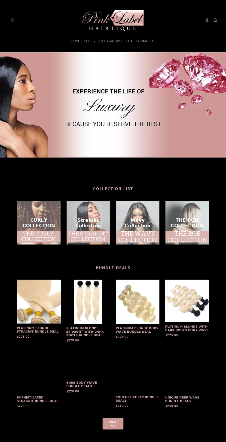 pinklabelhairtique.com — Shopify storefront screenshot
