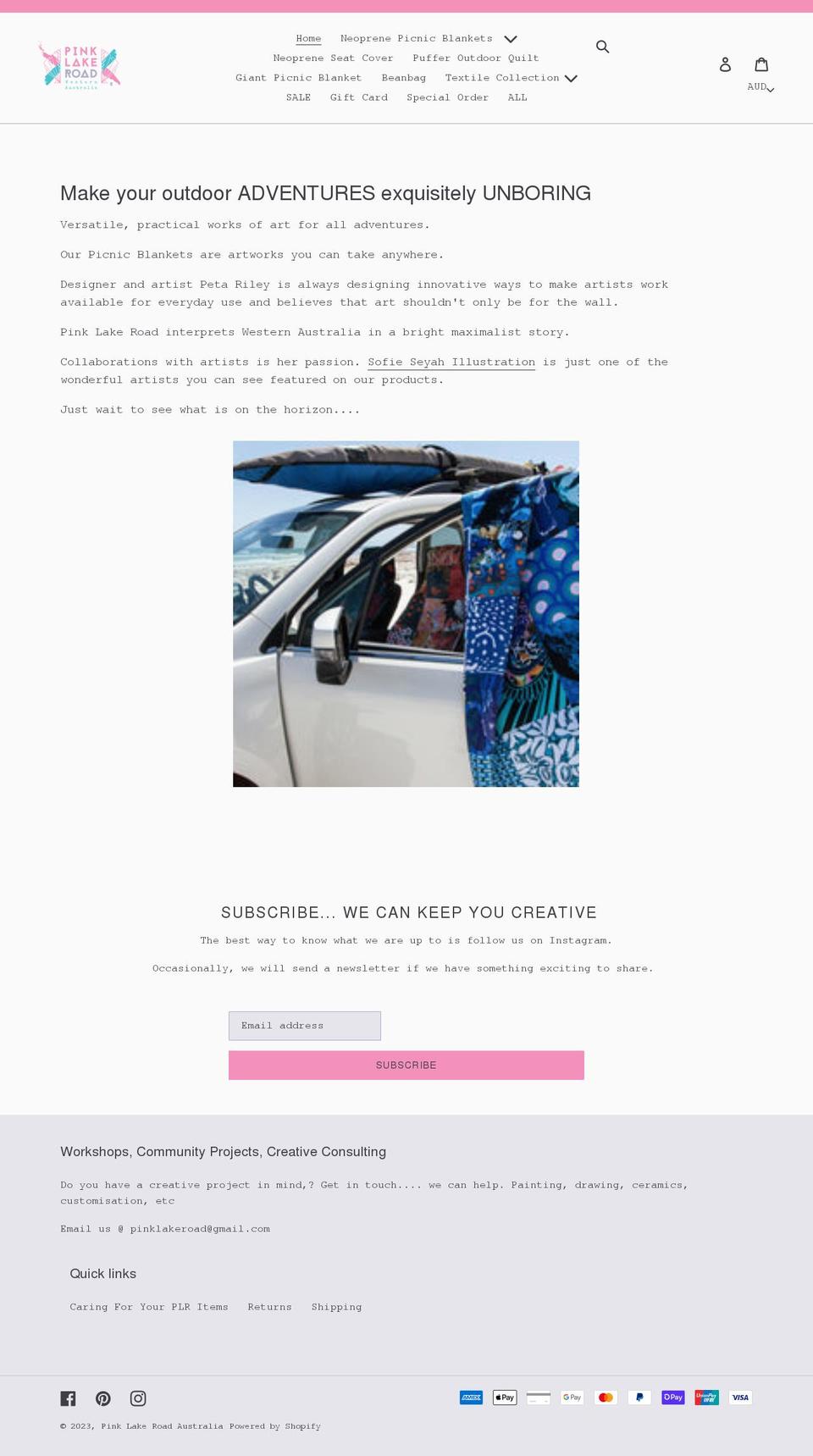 pinklakeroad.com.au shopify website screenshot