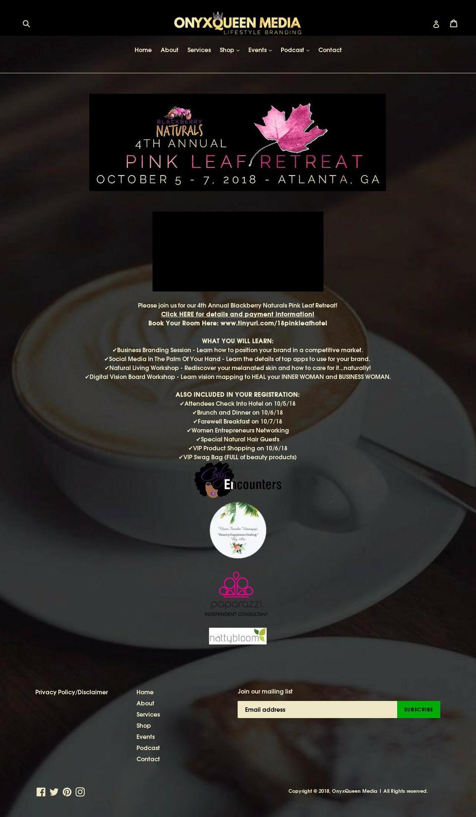pinkleafretreat.com shopify website screenshot