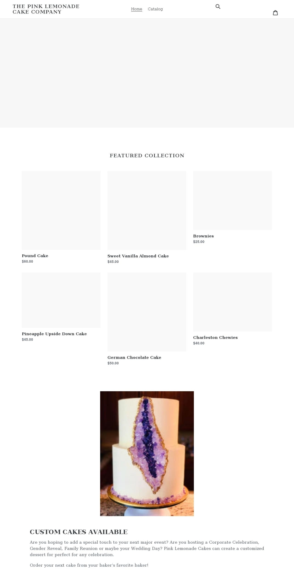 pinklemonadecakes.com shopify website screenshot