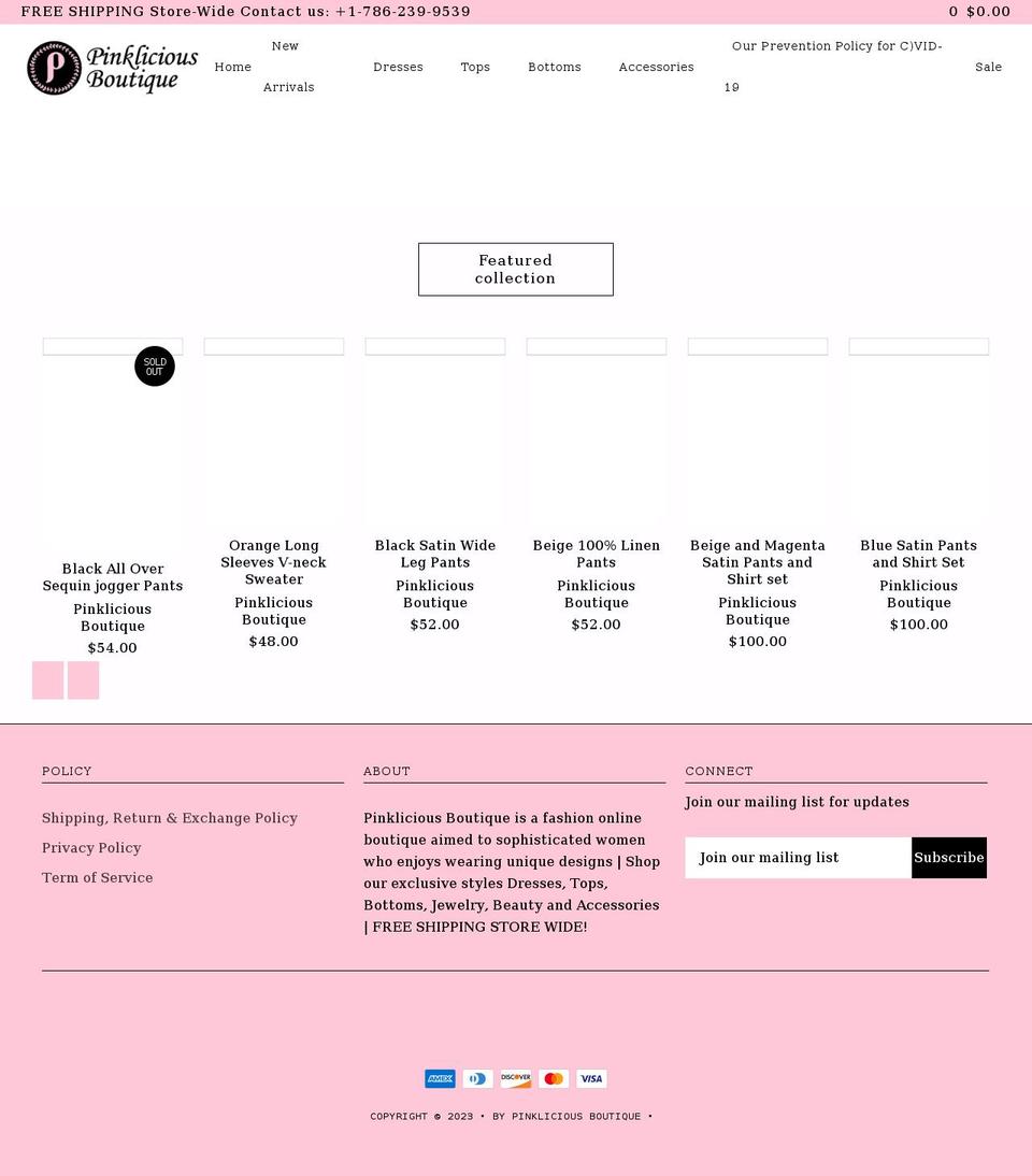 pinkliciousboutique.com shopify website screenshot