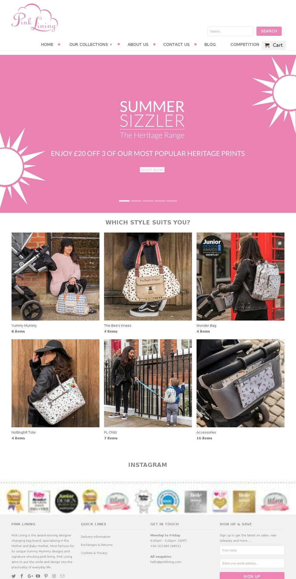 pinklining.co.uk shopify website screenshot