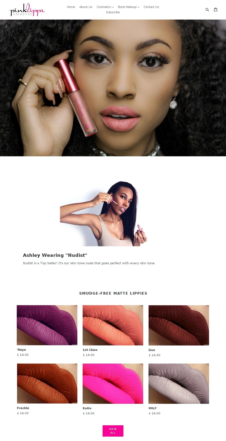 pinklippscosmetics.com shopify website screenshot