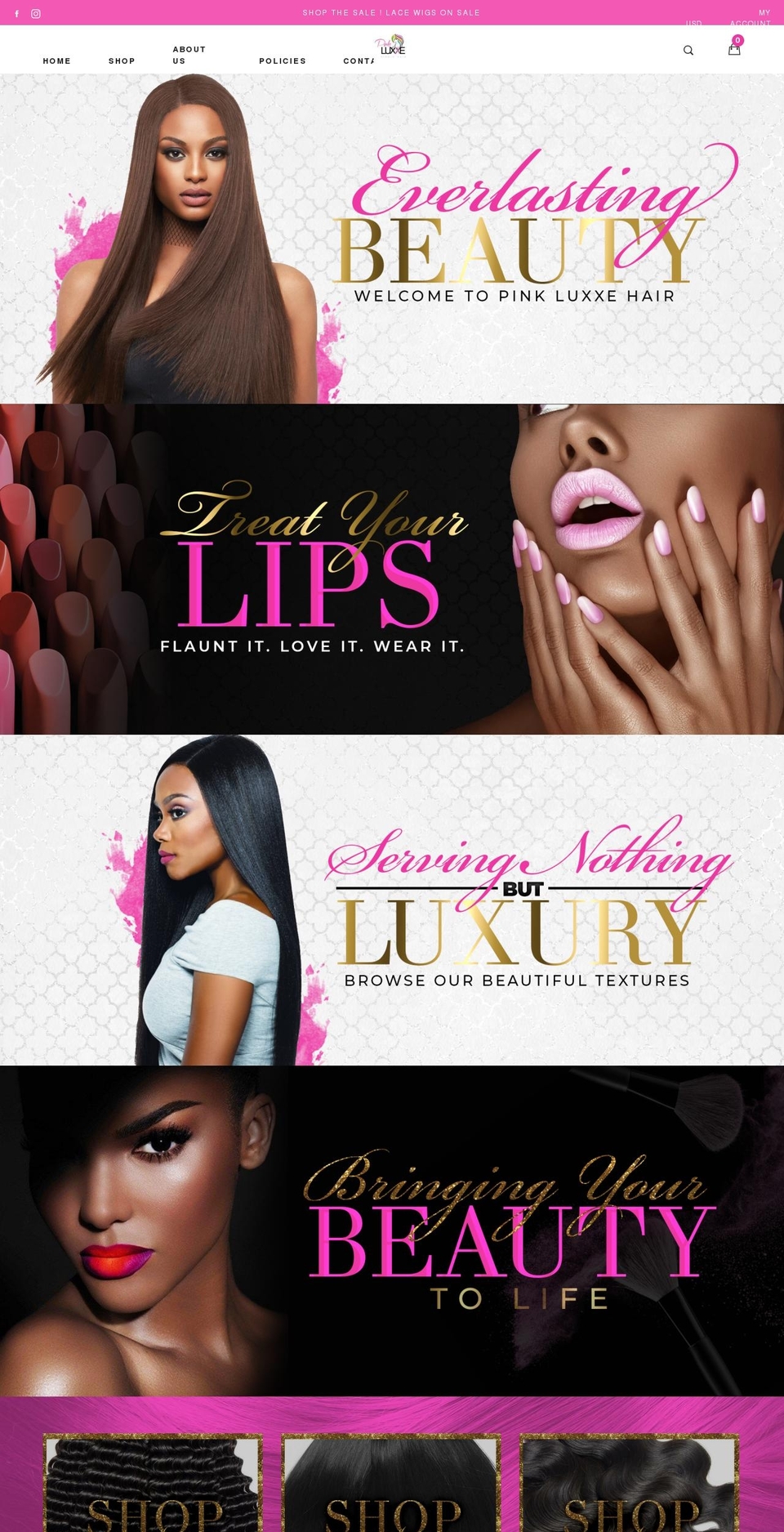 pinkluxxehair.com — Shopify storefront screenshot