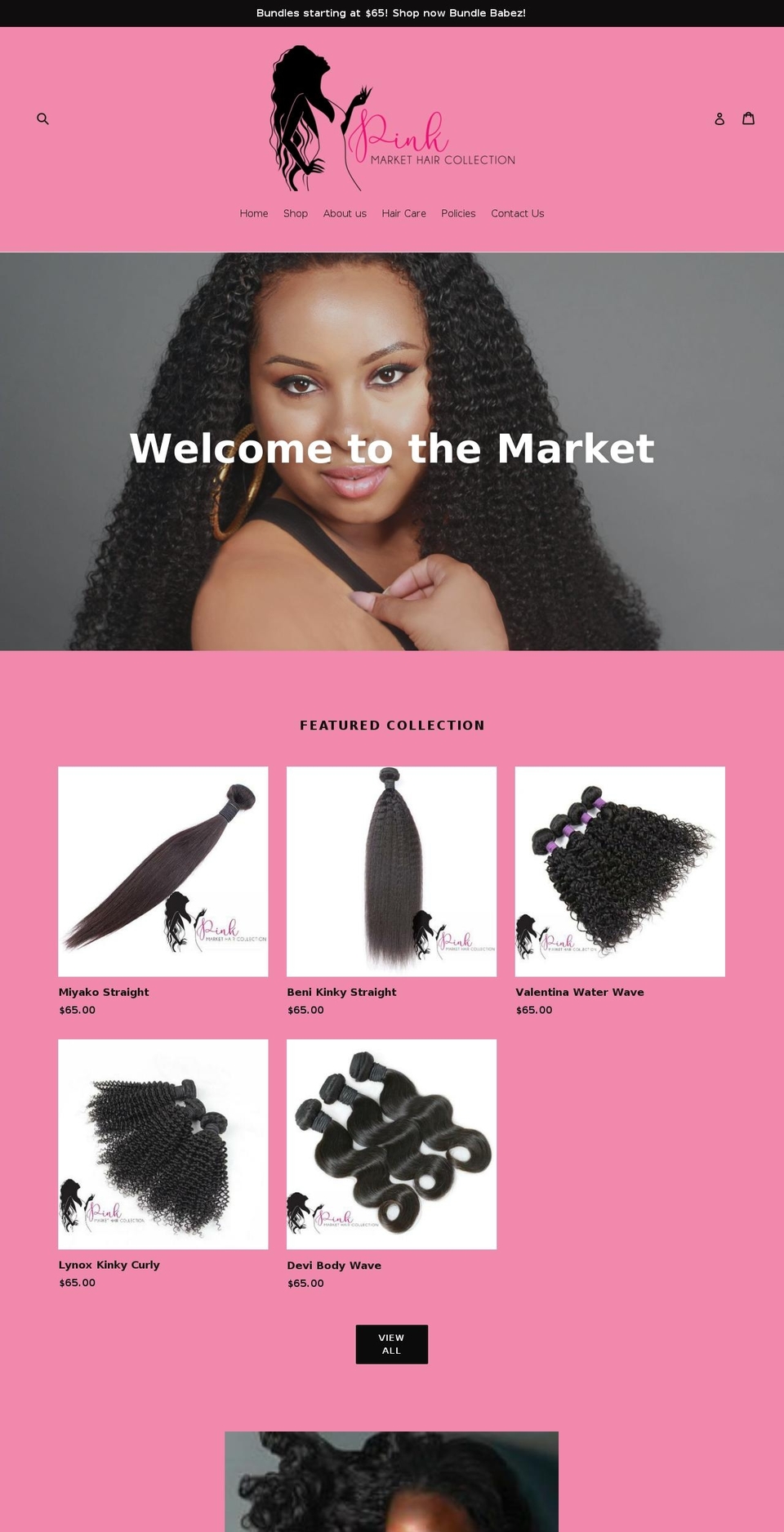 pinkmarkethaircollection.com — Shopify storefront screenshot