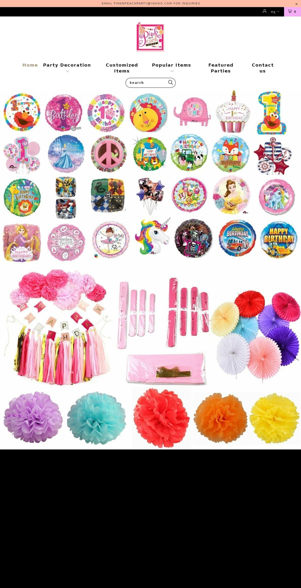 pinknpeachparty.com shopify website screenshot