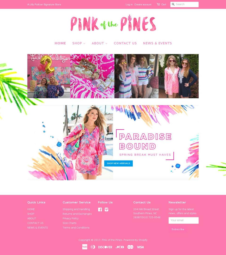 pinkofthepines.com shopify website screenshot