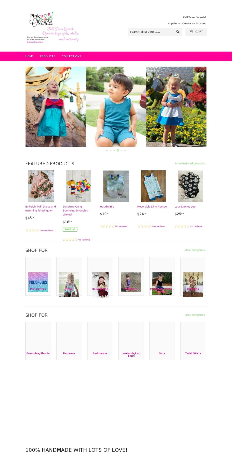 pinkoleander.com — Shopify storefront screenshot