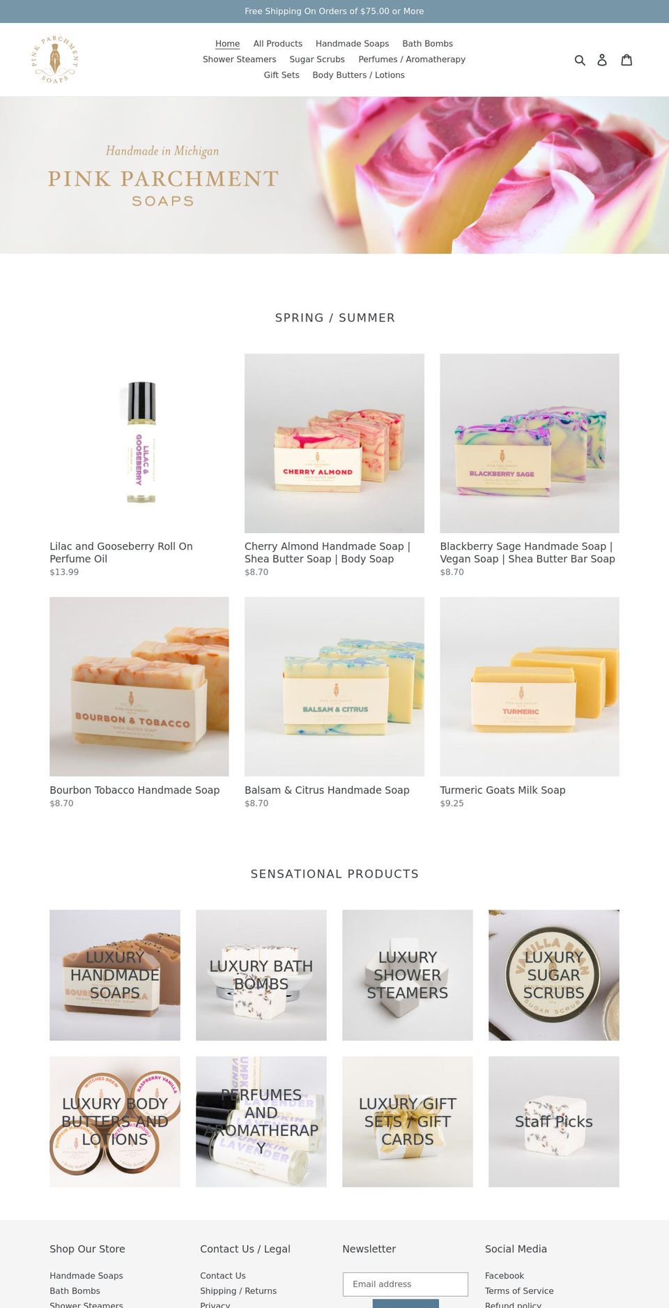 pinkparchmentsoaps.com shopify website screenshot