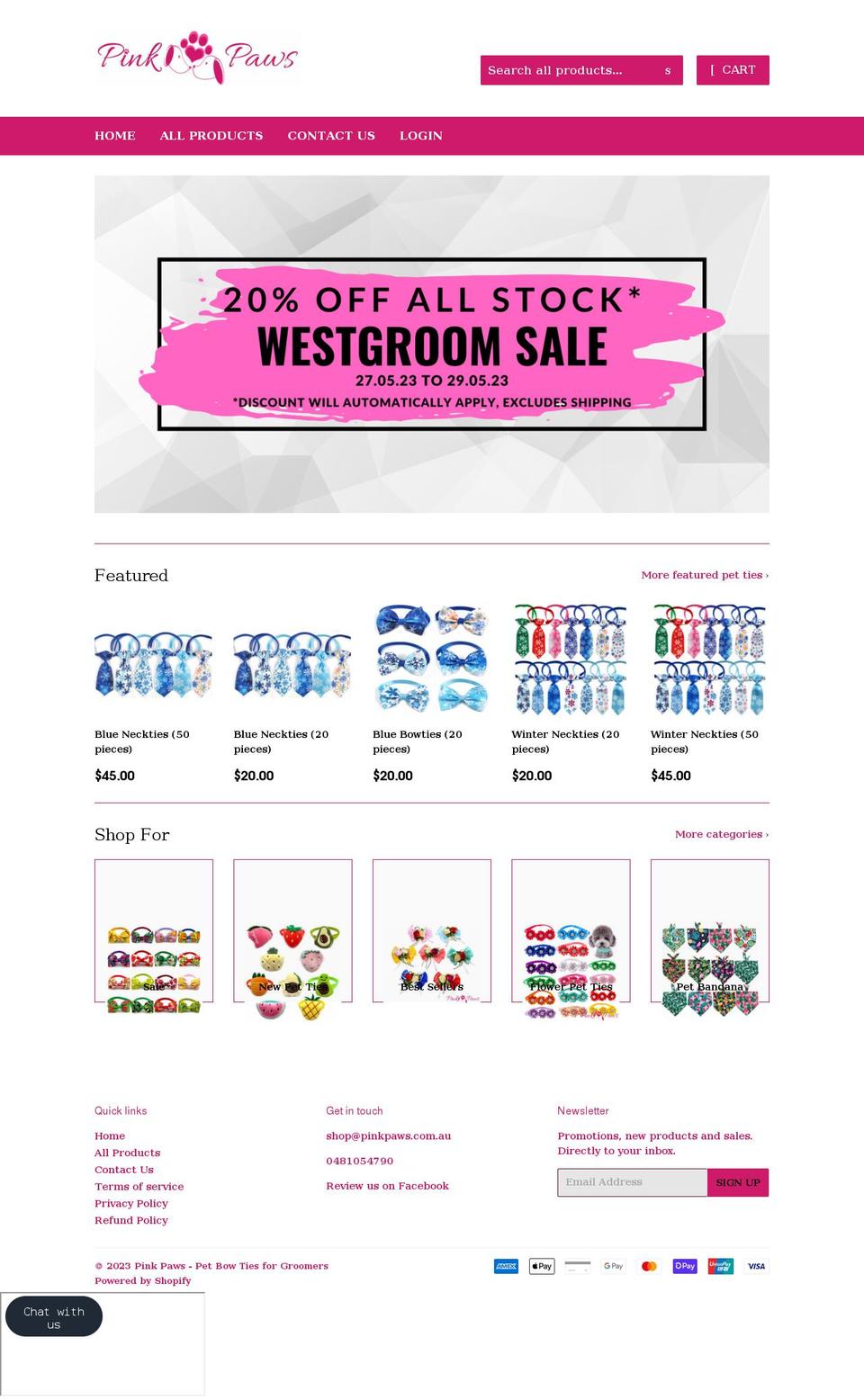 pinkpaws.com.au shopify website screenshot