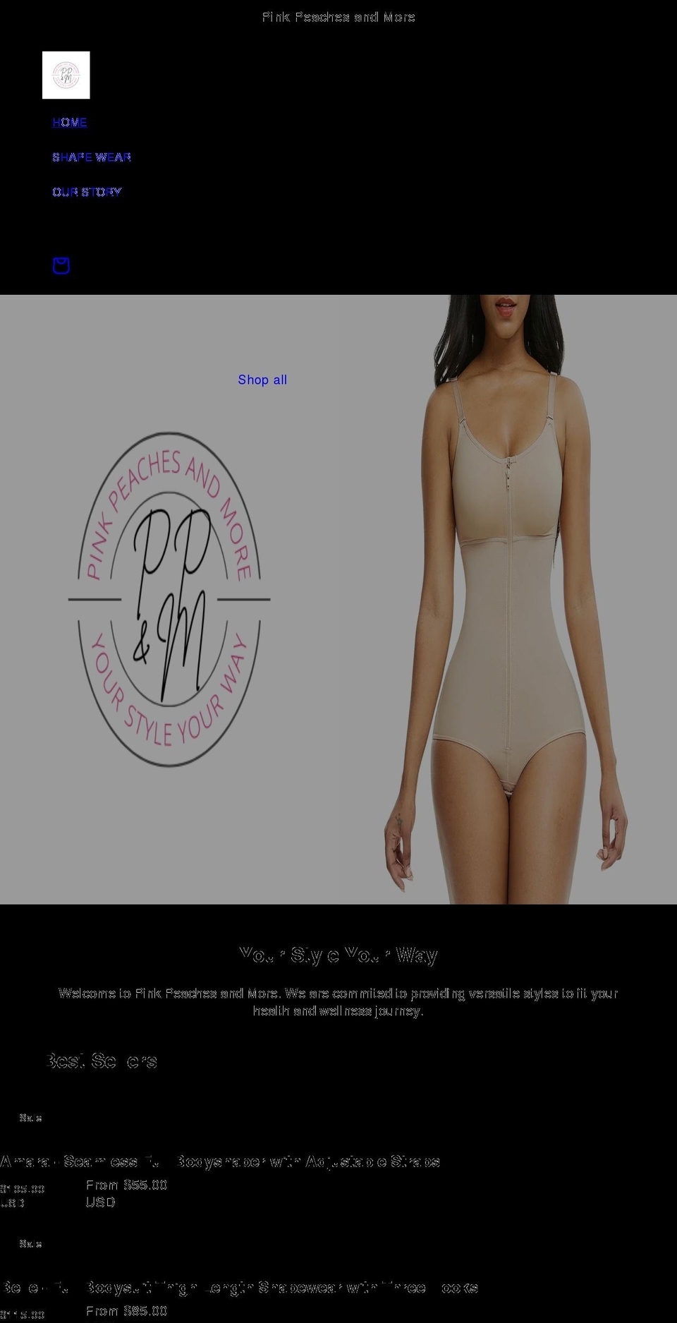 pinkpeachesandmore.com shopify website screenshot