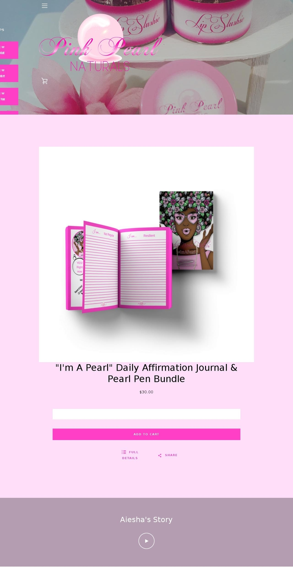 pinkpearlnaturals.com shopify website screenshot