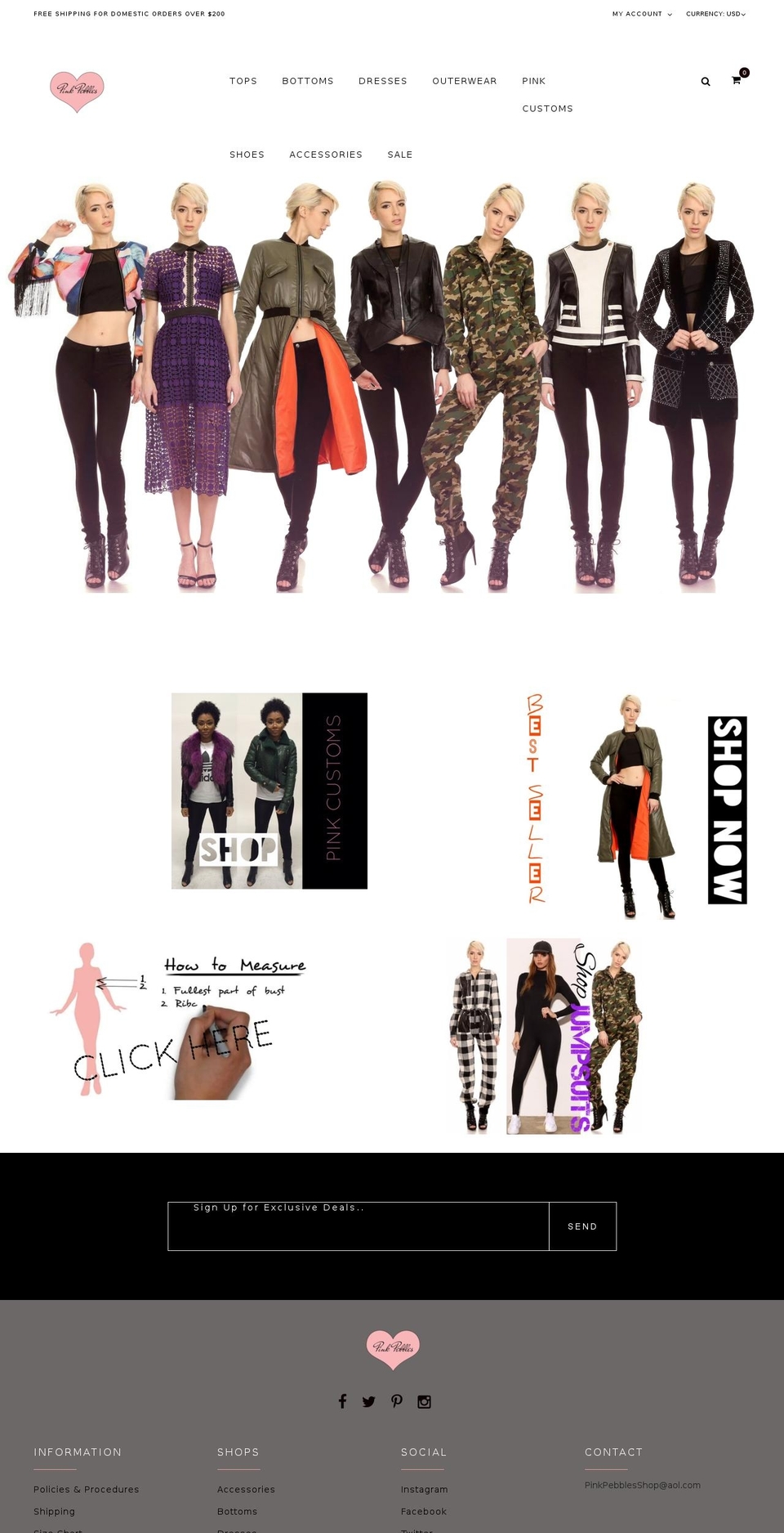 pinkpebblesshop.com shopify website screenshot