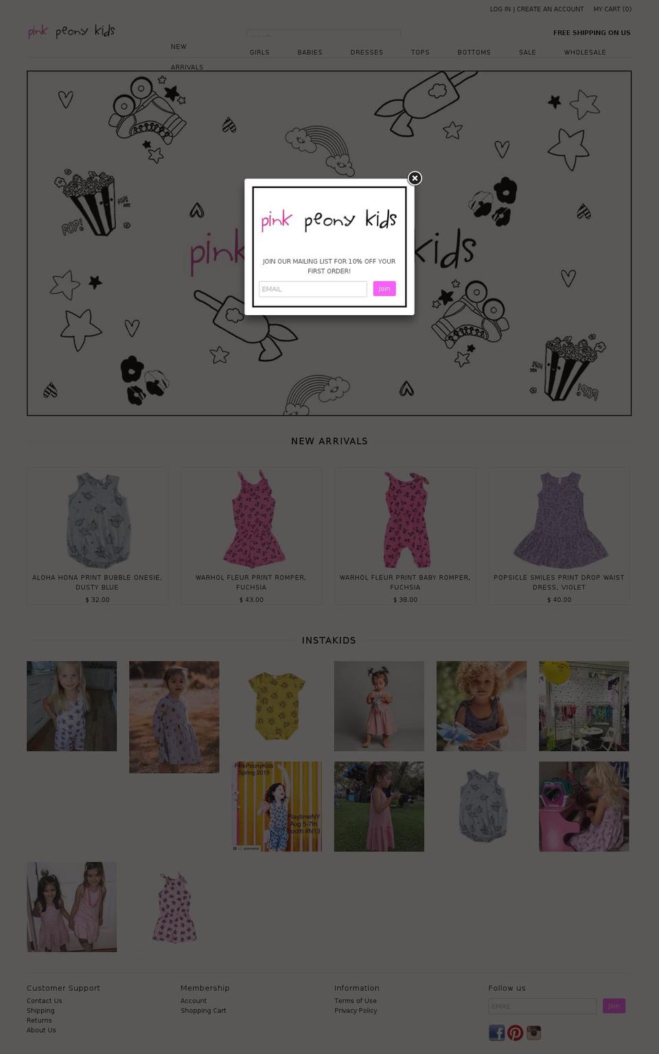 pinkpeonykids.com shopify website screenshot
