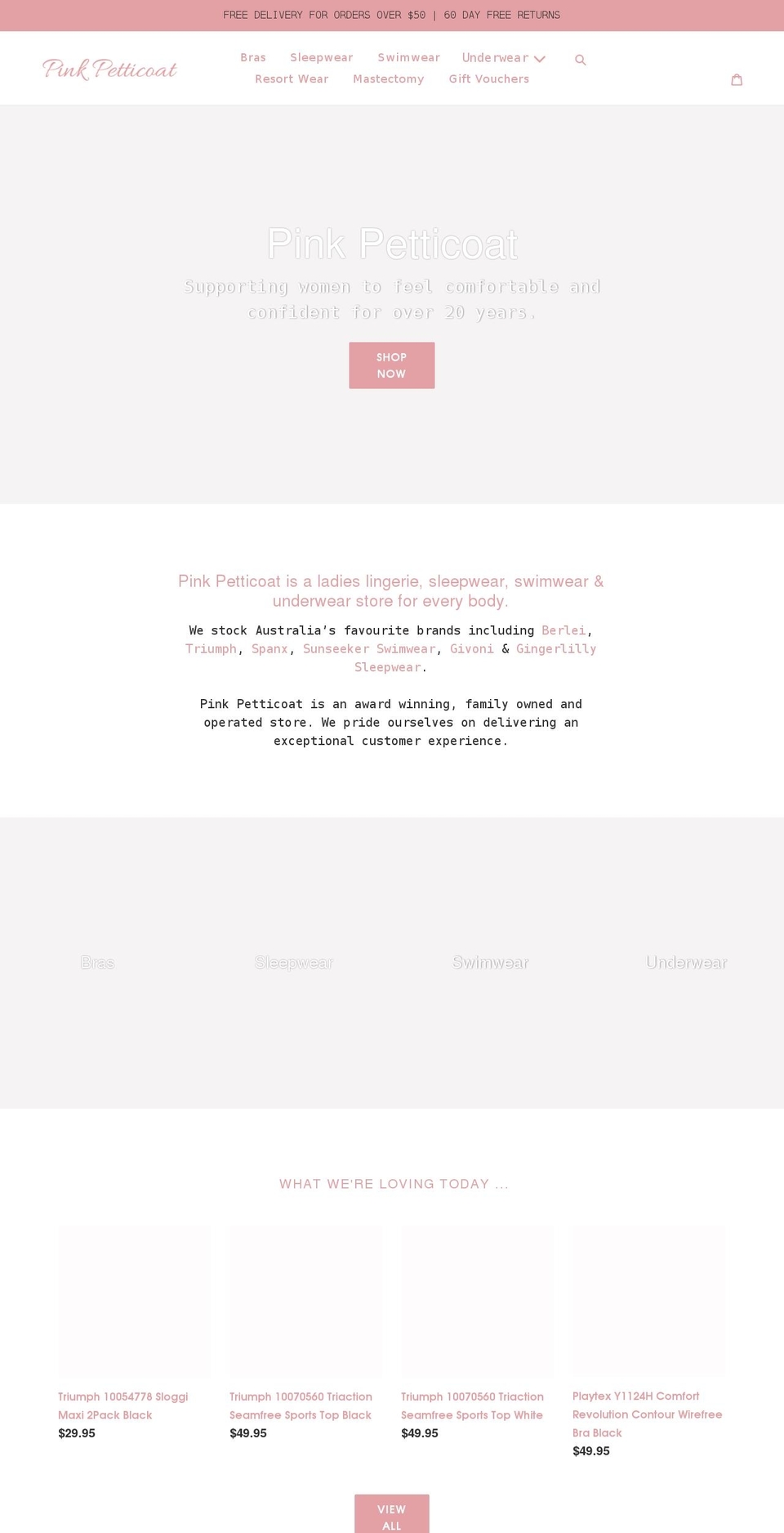 pinkpetticoat.com.au shopify website screenshot