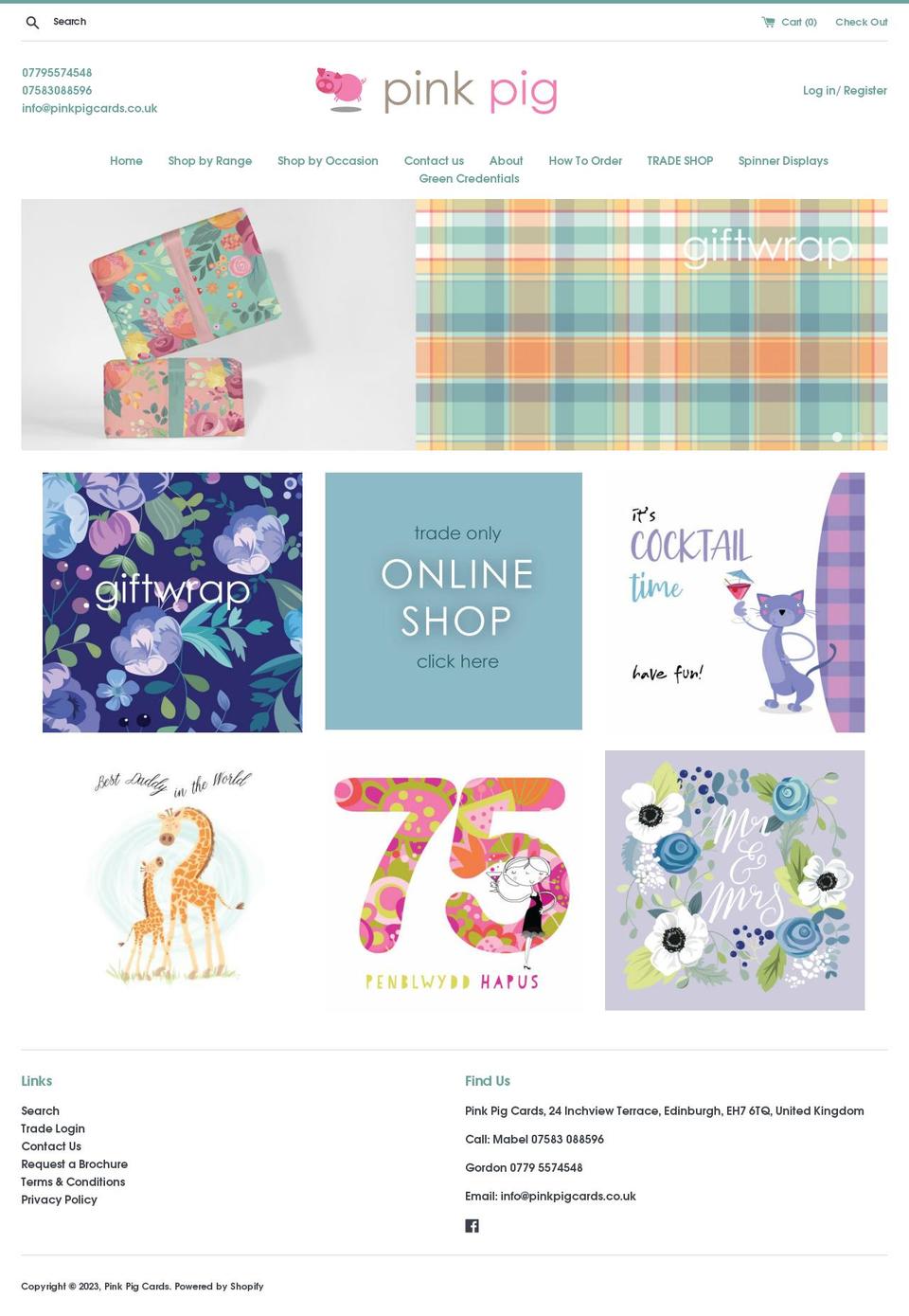 pinkpigcards.co.uk shopify website screenshot